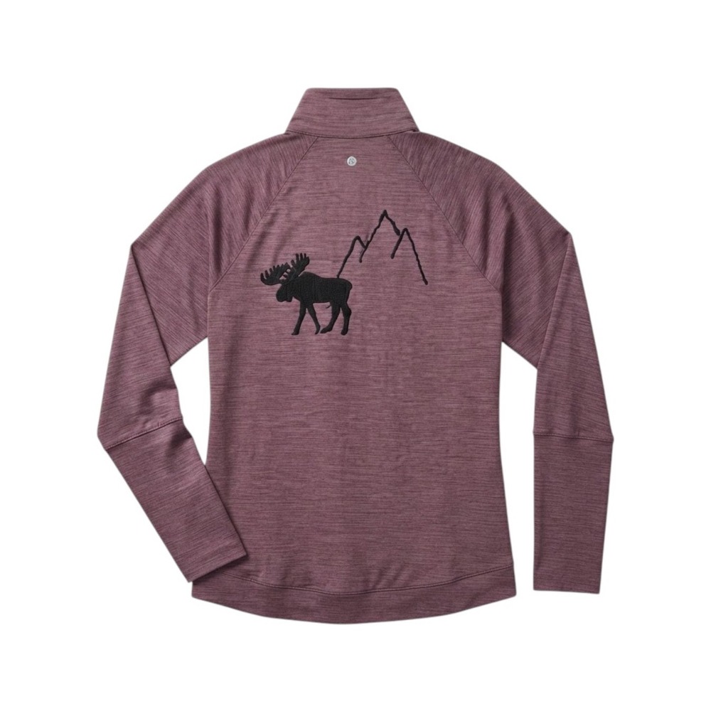 Apana Womens Quarter Zip Moose Graphic Pullover Layer Heather Purple  Medium